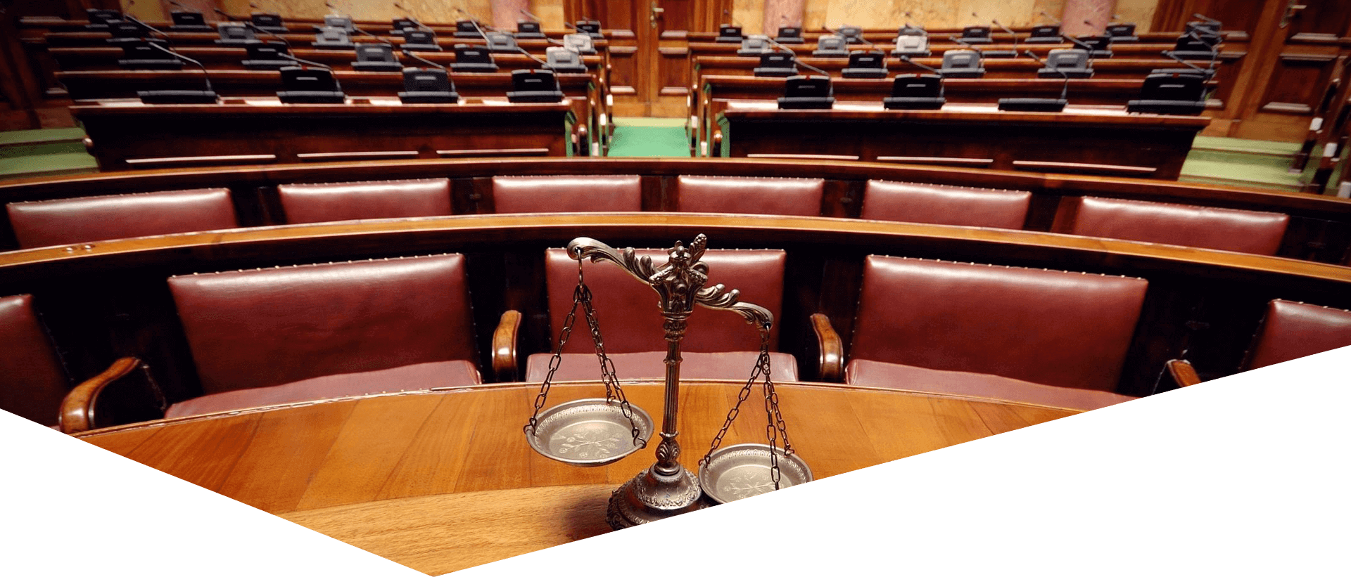Symbol of Law and Justice in the Empty Courtroom, Law and Justice Concept